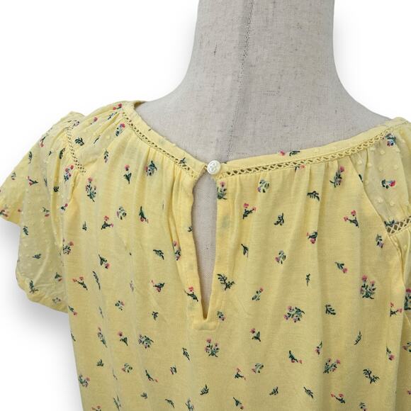 Ann Taylor Loft Light Yellow Ditsy Floral Top Size Small Cottage Fairy Swiss Dot - Picture 7 of 9